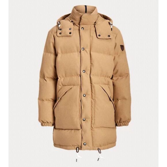 $898 MSRP Polo Ralph Lauren The Wainwright Wool-Blend Down LONG Coat L‎ Beige - Picture 1 of 16